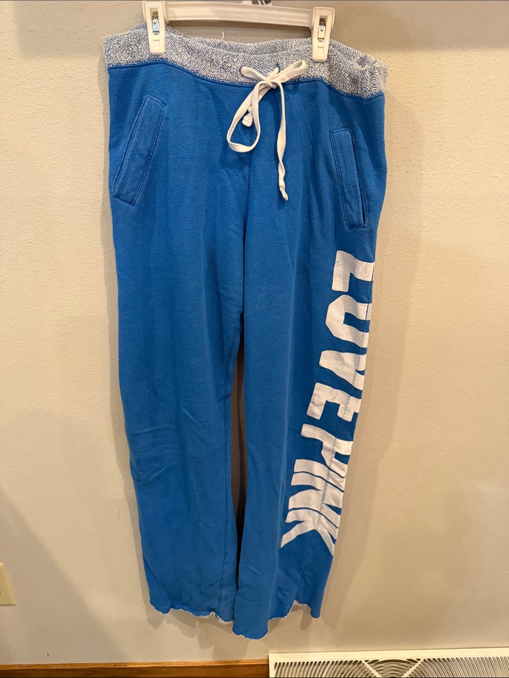 PINK Victoria's Secret Blue Cozy Fleece Lounge Pants with White Logo
